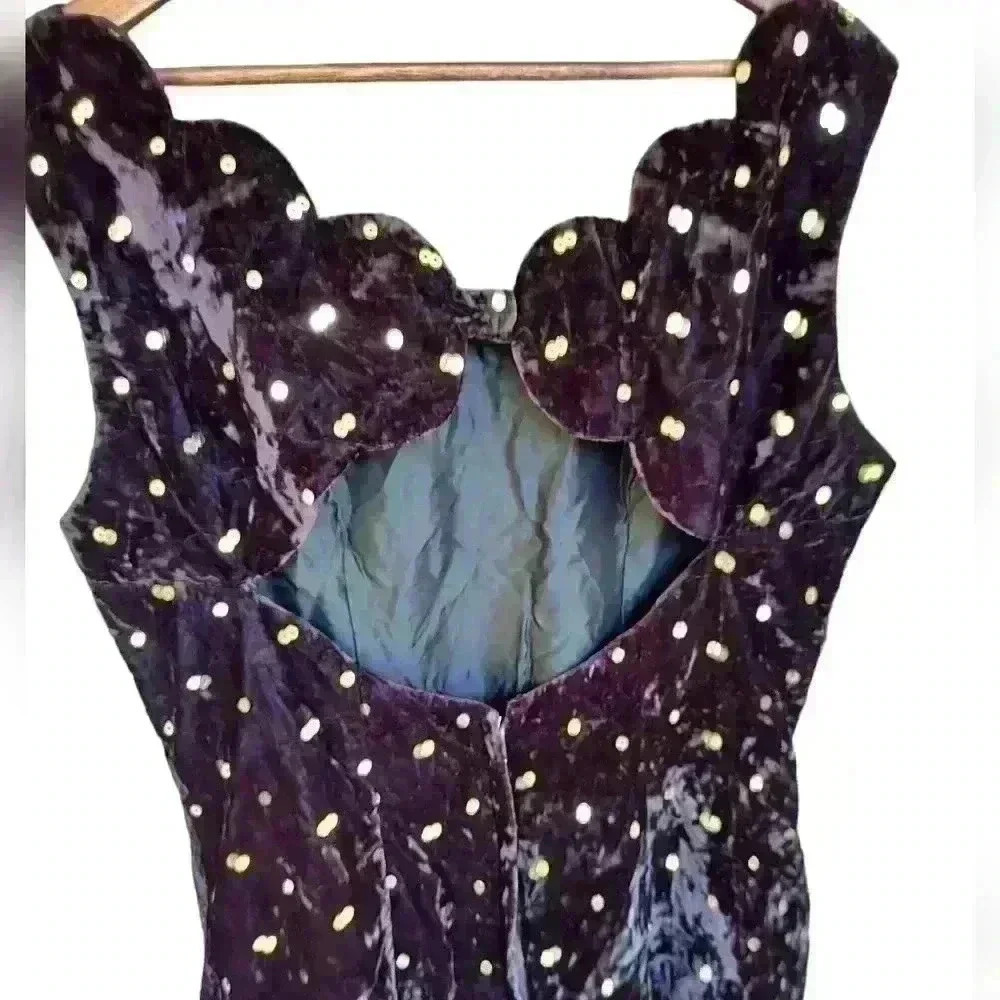 Vintage Flirtations by Alfred Angelo Purple Velvet Sequined Cocktqil Dress - Picture 4 of 6